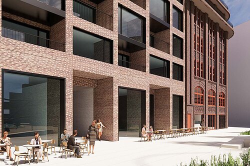 Quartier am Baumwall Visualisierung Perspektive Gastro
